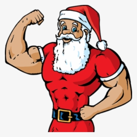 Clipart Santa Fitness - Cartoon Santa With Muscles, HD Png Download, Free Download