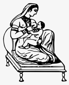 Indian Woman Breast Feeding - Breastfeeding Clipart Black And White, HD Png Download, Free Download