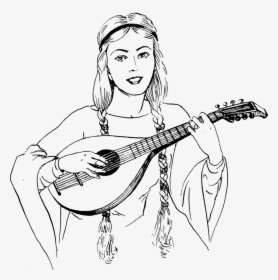 Lute, Musical, Instrument, Woman, Playing, Music, Play - Playing Lute Drawing, HD Png Download, Free Download