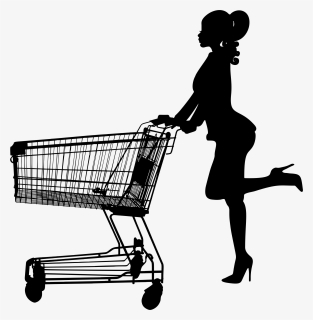 Professional Woman Pushing Shopping Cart - Woman Pushing Shopping Cart Silhouette, HD Png Download, Free Download