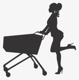 Transparent Convenience Store Clipart - Woman Pushing Shopping Cart Silhouette, HD Png Download, Free Download