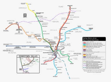 Dallas Metro Area Rail Transit Services Map , Png Download - Dallas Public Transit, Transparent Png, Free Download