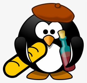 French, Penguin, Baguette, Wine, Beret - Cartoon Penguin, HD Png Download, Free Download