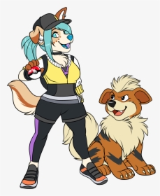 Sky And Growlithe - Growlithe With Trainer, HD Png Download, Free Download