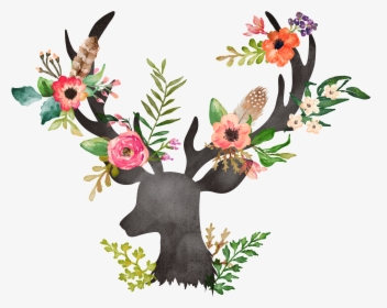 Deer Flower Painting Watercolor Painting Drawing - Watercolor Flowers With Deer, HD Png Download, Free Download