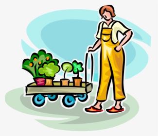 Vector Illustration Of Gardener With Wheel Cart Dolly, HD Png Download, Free Download