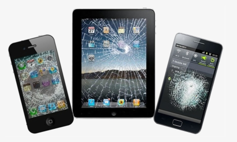 Broken Phone And Tablet , Png Download - Broken Iphone Screen Ipad, Transparent Png, Free Download