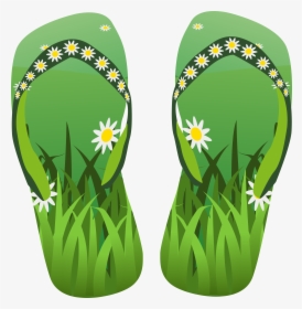 Thong Green With Grass And Flowers Clip Arts - Green Flip Flops Clipart, HD Png Download, Free Download