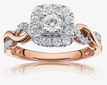 Rose Gold Halo Twist Engagement Ring, HD Png Download, Free Download