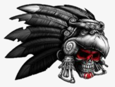 #indian #skull #feather #tattoo - Aztec Skull Tattoo Drawings, HD Png Download, Free Download