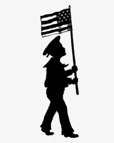 American Flag Boy Download Silhouette - Boy Holding Flag Silhouette, HD Png Download, Free Download