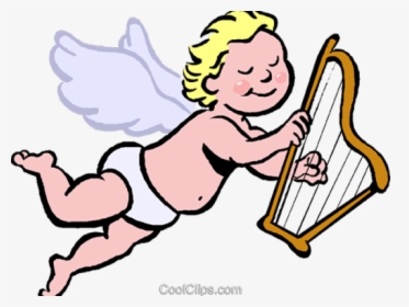 Harp Clipart Cupid - Angel Playing Harp Cartoon, HD Png Download, Free Download