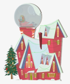 Background Exterior Santa House Winter Globe House - Santa House Animated, HD Png Download, Free Download