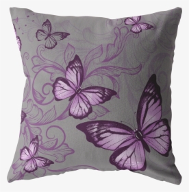 Purple Butterfly Pillow In Dark Grey - Cushion, HD Png Download, Free Download