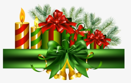 Christmas Green Decoration With Golden Bells Png Clipart - Christmas Bell Png File, Transparent Png, Free Download