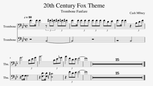 Transparent Trombone Png - 20th Century Fox Intro Klaviernoten, Png Download, Free Download