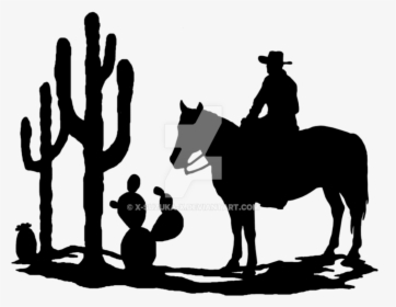 Transparent Western Horse Clipart - Cowboy Silhouette With Cactus, HD Png Download, Free Download