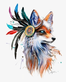 Mq Feather Fox Animal Animals Watercolor Png Png Drawing - Fox Art, Transparent Png, Free Download