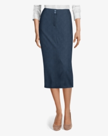 Steel Blue Dobby Wool Blend High Waisted Midi Pencil - Midi Pencil Skirt, HD Png Download, Free Download