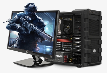 A Gaming Pc With A Soldier Popping Out Of The Monitor, HD Png Download, Free Download