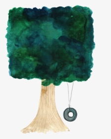 Watercolor Painted Tree With A Tire Swing - Painting, HD Png Download, Free Download
