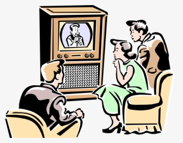 Vector Illustration Of 1950"s Vintage Style Family - Person Watching Tv Clipart, HD Png Download, Free Download