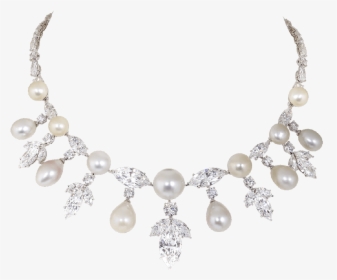 Natural Saltwater Pearl And Diamond Necklace - Pearl Diamond Necklaces Png, Transparent Png, Free Download