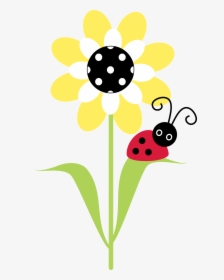 Sunflower Clipart Ladybug - Pretty Flower With Ladybug Clipart, HD Png Download, Free Download