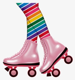 Cartoon Drawing Of Rainbow Striped Legs Wearing Pink - Very Easy Roller Skates, HD Png Download, Free Download