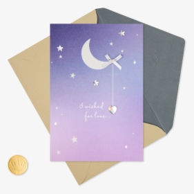 Silver Moon And Stars With Dangling Gem Anniversary - Greeting Card, HD Png Download, Free Download