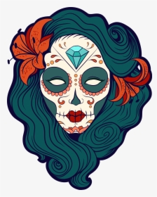 Safflower United Skull Calavera Sticker Makeup Dead - Woman Sugar Skull Png, Transparent Png, Free Download