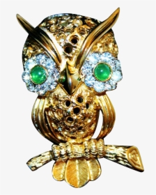 Vintage Jomaz Gold Plated Glass Jeweled Figural Owl - Screech Owl, HD Png Download, Free Download