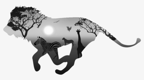 #ftestickers #lion #silhouette #doubleexposure - Black And White Lion Paintings, HD Png Download, Free Download