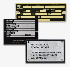 Qnp Is Your Source For Mil-spec Nameplates - Valve Name Tag, HD Png Download, Free Download