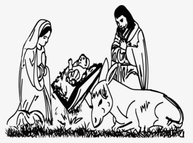Christmas Manger, Jesus Baby, Mary, Joseph, Donkey - Cartoon, HD Png Download, Free Download