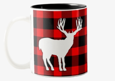 White Silhouette Stag Plaid Mug - Coffee Cup, HD Png Download, Free Download