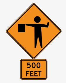 Flagger Ahead Sign - 500 Feet Road Sign, HD Png Download, Free Download