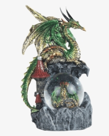 Green Dragon On Castle Snow Globe - Dragon, HD Png Download, Free Download