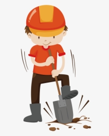 Cute Style Hand Drawn Orange Hard Hat Worker Labor - Cartoon Digging, HD Png Download, Free Download