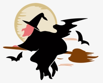 Witch Over Silvery Moon Clip Arts - Halloween Black And White Images Witch, HD Png Download, Free Download