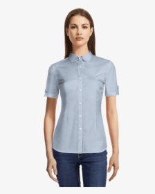 Sky Blue Short Sleeved Lady Collar Cotton Blend Shirt-view - Custom Tailored Women Dress With 3 4 Sleeve, HD Png Download, Free Download