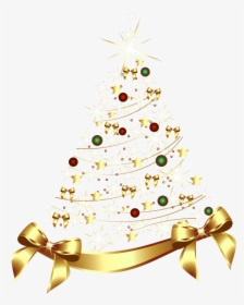 Large Transparent Gold Christmas Tree With Gold Bow - Transparent Gold Christmas Tree, HD Png Download, Free Download