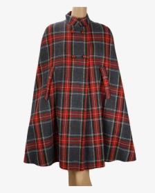 70s Cape Red And Gray Plaid Wool Coat Outerwear At - Plaid, HD Png Download, Free Download