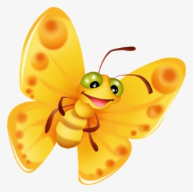 A Yellow Butterfly - Clip Art Cartoon Images Yellow Butterfly, HD Png Download, Free Download