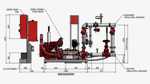 Diesel Fire Hydrant Drawing Side - Parts Of A Fire Pump System, HD Png Download, Free Download