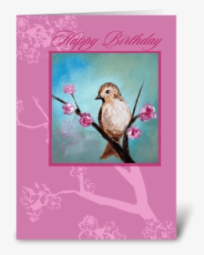 Happy Birthday, Bird & Cherry Blossom Greeting Card - Greeting Card, HD Png Download, Free Download