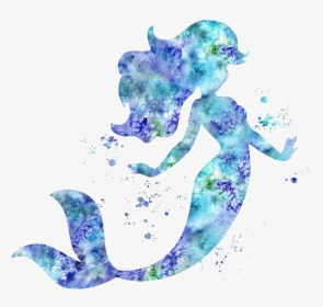 Silhouette Ariel Cinderella Watercolor Printing Painting - Watercolor Mermaid Clipart, HD Png Download, Free Download
