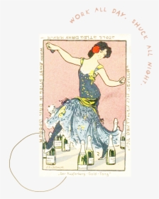 Playing Card With Illustration Of Women Dancing Around - Champagne Vintage Illustration, HD Png Download, Free Download