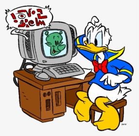 Computer Clipart Tired - Donald Duck On A Computer, HD Png Download, Free Download