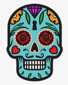 Catrina Skull Halloween Diademuertos Blue Flowers Happy - Day Of The Dead Skull Clipart, HD Png Download, Free Download